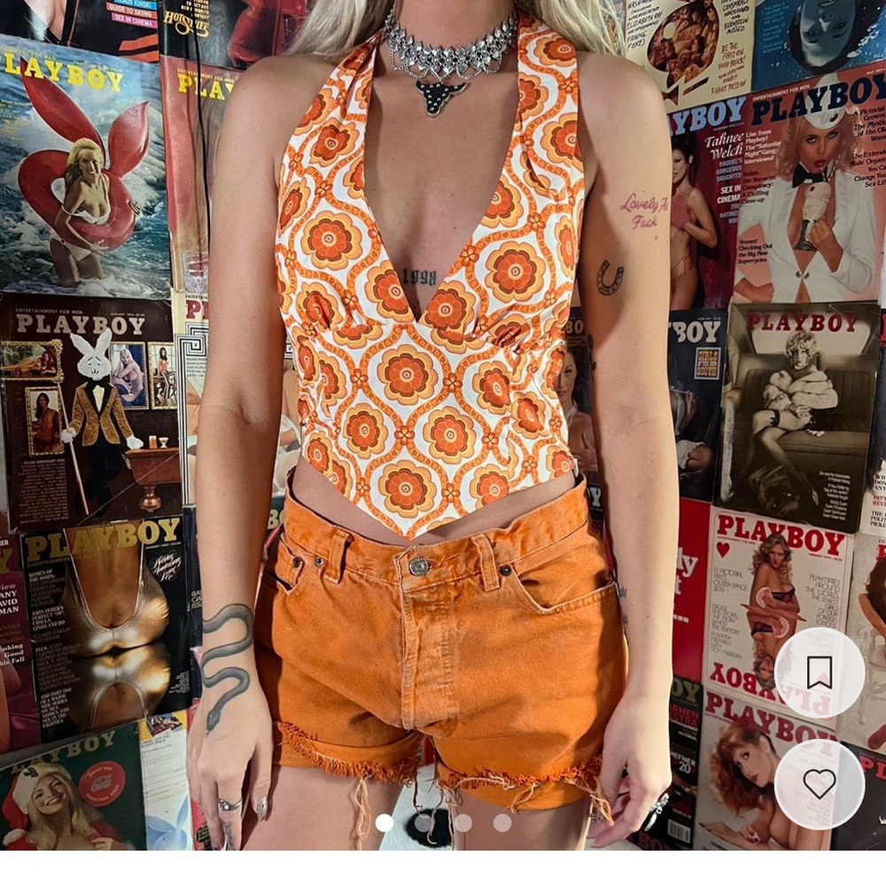 Orange retro floral halter top